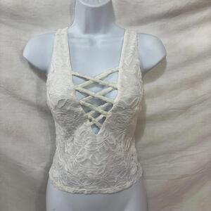 Y2K cream lace crisscross front deep v neck camisole